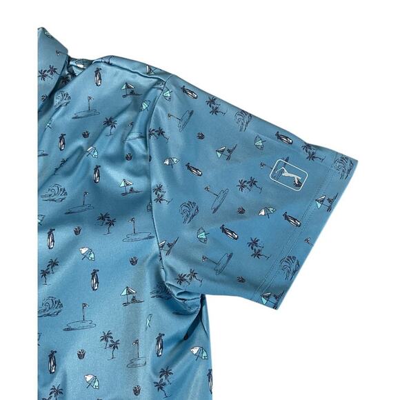 PGA Tour Mens Blue Vacation Print Golf Polo Shirt Short Sleeve Polyester Large - Picture 4 of 9